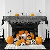 abordables Halloween Cuisine-Décorations d&#039;Halloween en dentelle noire, couverture de cheminée en toile d&#039;araignée, écharpe, chemin de table en toile d&#039;araignée, autocollant mural, décalcomanies Yomiie, décoration de cuisine