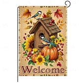 levne halloweenské nástěnné tapisérie-Halloweenská zahradní vlajka na Den díkůvzdání - oboustranný sezónní banner na zahradu pro podzimní dekorace - odolná a povětrnostním vlivům odolná polyesterová vlajka pro venkovní trávník, verandu nebo zahradní dekoraci