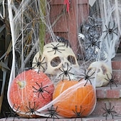 preiswerte Halloween Hängende &amp; Tischdekorationen-100 Stück Halloween-Spinnen, realistisch, aus schwarzem Kunststoff, kleine Spinnenspielzeuge, falsche Spinnen, Streich-Requisiten für Halloween, Heim- und Partydekorationen