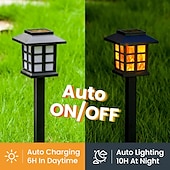 preiswerte Landschaftslichter-6 Stück Solar-Außenleuchte, wasserdicht, kleines Haus, blinkende Flamme, Bodenstecker, Licht für Innenhof, Garten, Weg, Rasen, Terrasse, Halloween, Weihnachtsfest, Atmosphäre, dekoratives Licht,