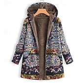 abordables vestes en sherpa-Femmes Veste en Polaire Manteau Veste à Capuche Chaud Confortable Fermeture éclair Avec Poches Mode Moderne Occasionnel Fleuri Sortir Week-end Fermeture éclair Régulier À capuche Coupe régulière