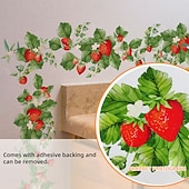 Χαμηλού Κόστους Αυτοκόλλητα Τοίχου-αυτοκόλλητο τοίχου με φρέσκια φράουλα και λουλουδάτο αμπέλι, αυτοκόλλητο διακοσμητικό τοίχου για διακόσμηση φόντου σαλονιού, κουζίνας και υπνοδωματίου