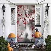 levne Halloweenové dveřní kryty-Halloweenský kryt na okno a dveře, látkové halloweenské dekorace na okno a dveře, strašidelný krvavý otisk ruky a stinná postava pro halloweenské dekorace strašidelného domu