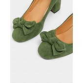 cheap 1950s-Women&#039;s Heels Retro Party Work Daily Bowknot Chunky Heel Square Toe Elegant Vintage Faux Suede Loafer Black Pink Blue