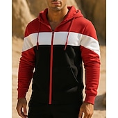 preiswerte Laufjacken-Herren Laufjacke Outdoorjacke Tasche Kordelzug Langarm Oberteil Athleisure Herbst Winddicht Wandern Laufen Sportbekleidung Sportkleidung Patchwork Weiß Rote Blau