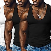 baratos Tops de ginásio-Homens Malha Íntima Camiseta Interior camisa sem manga camisa espancadora Sem Manga Decote Redondo Decote em U Profundo Scoop pescoço Verão Côr Sólida Pit Strip Moda Designer Esportivo 3 Peças