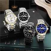 baratos Relógios Quartz-Relógio de quartzo masculino da moda com pulseira de aço, design simples e mostrador circular ipx7 à prova d&#039;água, calendário luminoso, data, relógio de quartzo