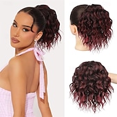 abordables Queue-de-cheval-Extension de queue de cheval 10 pièces, queue de cheval courte et bouclée, à clip, pour femmes noires, synthétique, duveteuse, douce et ondulée, extensions de cheveux naturels noirs