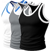 preiswerte Fitness Tank-Tops-3-teiliges Herren-Tanktop, Unterhemd, ärmellos, Unterhemd, Unterhemd, ärmellos, U-Ausschnitt, Rundhalsausschnitt, Sommer, Farbblock, Pit-Streifen, Modedesigner, sportliches Tanktop