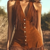 levne Boho šaty-Dámské Mini šaty Boho šaty Westernové šaty Módní Moderní Venkovní Dovolená Jdeme ven Běžný Bez vzoru Bez rukávů Do V Světle hnědá Léto
