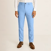  Men's 100% Linen Pants Solid Color Breathable Full Length Formal Wedding Outdoor Elegant Vacation Navy Blue Beige Micro-elastic