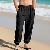 economico Vacanza-Per uomo Joggers Pantaloni di Lino Pantaloni Pantaloni Estivi Pantaloni da Spiaggia Tasca Coulisse Elastico in vita Semplice Comodità Traspirante Vacanza Quotidiano Ferie Hawaiano Boho Nero Bianco
