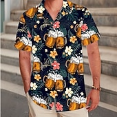 halpa Ruoka &amp; Juomat-Miesten Oktoberfest-olut Trooppiset kukat Paita Kuubalainen paita Button Up paita Lyhythihainen Havaijilainen Loma Pyhäpäivä Ranta-asut Kesä Kevät Camp Collar -paita 3D-tulostus Tumman sininen