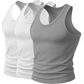 baratos Tops de ginásio-Homens Malha Íntima Camiseta Interior camisa sem manga camisa muscular Sem Manga Decote em U Profundo Scoop pescoço Decote em U Verão Côr Sólida Pit Strip Moda Designer Esportivo 3 Peças Estriado Puro