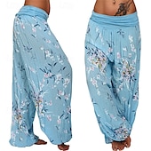 billiga breda ben och hög midja-Dam Byxor Harem byxor Palazzo byxor Mode Boho Fullängd Medium Midja Mönster Elastisk midja Bekväm Microelastisk Gata Dagliga kläder Utekväll Vit Gul Ljusgrön Rosa Sommar Vår Normal