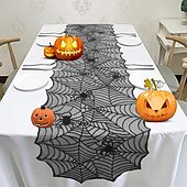 voordelige Halloween Keuken-1 stuk Halloween polyester tafelkleed tafelloper - eigenzinnig spinnenweb kantontwerp voor gotische decoratie bij feestdagen, donkere servetten om de sfeer van uw kamer te veranderen herfst, Chris