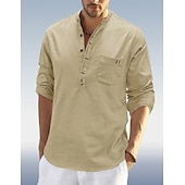 economico Classico-Per uomo Camicia Camicia di lino Camicia con colletto alla coreana Camicia popover Camicia Estiva Abbigliamento da spiaggia Semplice Vacanza Quotidiano Nero Bianco Blu marino Verde Manica Lunga Henley