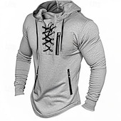 preiswerte Basic-T-Shirts-Herren T Shirt T-Shirt Langarmshirt Langarm Mit Kapuze Frühling Herbst Einfach Mode Designer Basic Schnürung Urlaub Straße Ausgehen Schwarz Hellgrau Braun Top T-Shirt für Herren