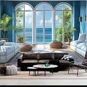 ieftine tapiserie peisajului-Tapiserie artificială cu vedere la ocean artă murală tapiserie mare decor mural fundal pentru fotografie pătură perdea decor pentru casă dormitor cameră de zi