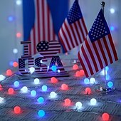 cheap Battery String Lights-1 Pc 33FT-100 LED Patriotic String Lights July 4th Independence Day Red Blue White Ball Decorative LED String Patriotic Gathering Party Atmosphere 8 Function Remote Control Waterproof Battery Box