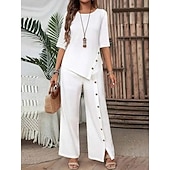 abordables Ensembles chemisiers pour femmes-Femmes Élégant Mode Streetwear Ensembles de Pantalons Demi Manches Col rond Couleur Unie Patchwork Occasionnel Quotidien Noir Blanche Vert Été Coupe régulière