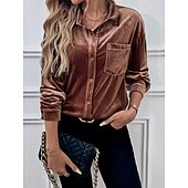 preiswerte Damen Einfache Oberteile-Damen Hemd Einfarbig Elegant Stilvoll Lässig Langarm Hemdkragen Normale Oberteile Täglich Knöpfe Rote Blau Braun Grün Sommer Frühling