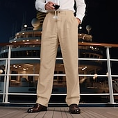 cheap Holiday-Men&#039;s Linen Pants Trousers Summer Pants Beach Pants Pocket Straight Leg Plain Comfort Breathable Vacation Daily Holiday Hawaiian Boho Black White