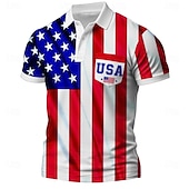  4 juillet 2026, 250e anniversaire Homme Drapeau Américain Polos à zip Manche Courte Polos Chemises à Col Occasionnel Athleisure Tenue quotidienne Impression 3D Été Bleu