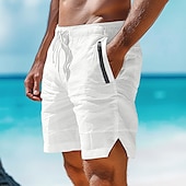 cheap Holiday-Men&#039;s Shorts Linen Shorts Summer Shorts Beach Shorts Pocket Drawstring Elastic Waist Plain Comfort Breathable Short Casual Daily Holiday Fashion Classic Style White Army Green