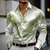 preiswerte Herren Satin Hemd-Herren Marmor Abstrakte flüssige Kunst Satinhemd Kleidhemd Langarm Modisch lässig Urlaub Ferien Sommer Frühling Herbst Umlegekragen Hemden mit Kragen 3D-Druck Hemden mit Knopfleiste Rosa Blau Gold