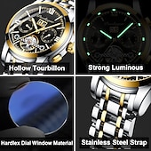 economico Orologi meccanici-Orologio da uomo con tourbillon meccanico automatico, orologio sportivo di lusso in acciaio inossidabile.