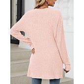 abordables Cardigans et vêtements d&#039;extérieur-Femmes Pull Cardigan Élégant Mode Streetwear Couleur Unie Ouvert devant Avec Poches Tricoté manche longue Hauts Réguliers Tricoter Extérieur Quotidien Week-end Rose Claire Bleu Automne Hiver