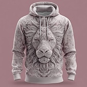 abordables Imprimé animalier-Homme 3D Sweats à capuche Sweatshirt Vêtements d&#039;extérieur Sweat à capuche Col ras du cou Frais Impression 3D Club Vêtements de rue Jaune Rose Claire Cordon de serrage 3D Automne Hiver Designer