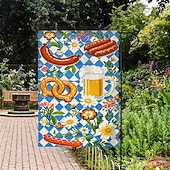 preiswerte Gartenfahnen, Banner-Oktoberfest Gartenflagge Deutsches Bayerisches 12 x 18 Zoll Gartenflaggen kleine Gartenflaggen für draußen Außenfahnen Bierdesign weiß blau kariert Feiertagsgartenflaggen