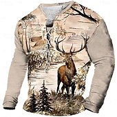 お買い得  ビンテージTシャツ-男性用 カウボーイ しか Tシャツティー 長袖 Tシャツ 3Dプリント レースアップネック シャツ カジュアル ヴィンテージレトロ スポーツ・アウトドア カジュアル 日常 ブラック ネイビーブルー ブラウン 春夏 衣類 S M L XL XXL XXXL