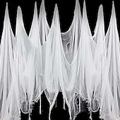 olcso Halloween kültéri dekoráció-halloweeni hátborzongató kendő 7 x 33 láb (2,15 x 10 m) szakadt gézszövet, vérfoltos akasztódekoráció, kísérteties kísértetház kültéri udvari jelenet kellék, szellemparti hangulatot kölcsönző