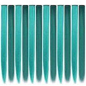 abordables Extensiones sintéticas-Extensiones de cabello sintético liso con clip de 21 pulgadas, resistentes al calor, para mujeres y niñas, con reflejos de fiesta multicolores, 12 unidades