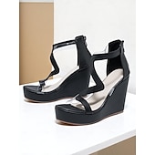 preiswerte Urlaubsandalen-Schwarze Keilsandalen für Damen mit transparenten Riemen und Zickzack-Obermaterial – moderne Party-Heels für Musikfestivals, Sommernächte und Veranstaltungen im Freien