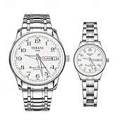 abordables Relojes de Cuarzo-Este es un elegante reloj para parejas con dos diales digitales redondos y correas de acero inoxidable con una pantalla de fecha luminosa resistente al agua ipx7 de lunes a domingo. Es un regalo ideal