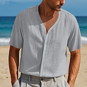 economico camicie casual da uomo-Per uomo Camicia Camicia Estiva Camicia casual Camicia da Spiaggia Camicia con Bottoni Nero Bianco Blu marino Kaki Grigio chiaro Manica Corta Semplice Scollo a V Vacanza Camicia hawaiana Abbigliamento