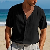 economico camicie casual da uomo-Per uomo Camicia Camicia Estiva Camicia casual Camicia da Spiaggia Camicia con Bottoni Nero Bianco Blu marino Kaki Grigio chiaro Manica Corta Semplice Scollo a V Vacanza Camicia hawaiana Abbigliamento