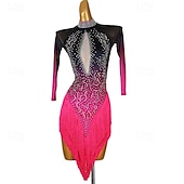 preiswerte Kleidung für lateinamerikanische Tänze-Latin Salsa Tanzkleid Quaste Strass Damen Performance Party Langarm Rumba Chacha Tanzbekleidung Kostüme