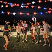 levne Řetězová světla baterie-1 ks vlasteneckého řetězového světla 5M-50 LED pentagram americké vlajky lampový řetěz pro Den nezávislosti 4. července 250. výročí památného dne AAA vodotěsný bateriový box dálkové ovládání