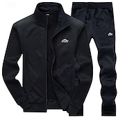 baratos moletons básicos-Homens Moletom Suéter Moletom com zíper completo Preto Azul Cinzento Escuro Cinzento Colarinho Clerical Tecido 2 Peças Desportos e Ar livre Diário Feriado Poliéster Roupa de rua Básico Casual Inverno