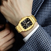 cheap Quartz Watches-VA VA VOOM Top Brand Men Wrist Watches Luxury Waterproof Gold Black Silver Date Week Display Square Watch for Men Stainless Steel Watc