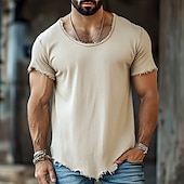 ieftine Tricouri din bumbac și in-Bărbați Tee Top Tricou din in Manșon scurt Mânecă scurtă Stil Nautic Vară Simplu Modă Designer De Bază Moale Vacanță Stradă Casual Albastru Deschis Negru Alb Top tricou pentru bărbați