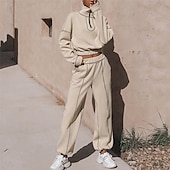 abordables Chándales-Mujer Tracksuit Sudadera Ropa Deportiva Otoño Manga Larga Mantiene abrigado Resistente al Viento Suave Gimnasio Rutina de ejercicio Deportes Ropa de deporte Ropa de Deporte Color sólido Albaricoque