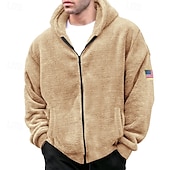 baratos camisolas de lã-Homens Moletom com zíper Moletom Moletom Zip Moletom de lã Preto Azul Marinha Cáqui Cinzento Com Capuz Tecido Zip Up Desportos e Ar livre Casual Diário Roupa de rua Legal Roupa de Esporte Outono