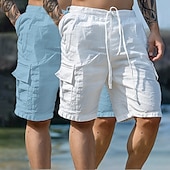 baratos Feriado-Homens Calção Shorts de linho Shorts de verão Shorts de praia Com Cordão Cintura elástica Bolso multi Tecido Comprimento do joelho Ao ar livre Feriado Praia Férias Havaiana Branco + céu azul Branco