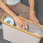 cheap Laundry Bags &amp; Hampers-Toilet Paper Storage Basket with Lid, Bamboo Toilet Paper Storage Holder Stand Organizer for Bathroom, Toilet Paper Storage Box Container with Handle, Toilet Tissue Storage Bin for RV Closet